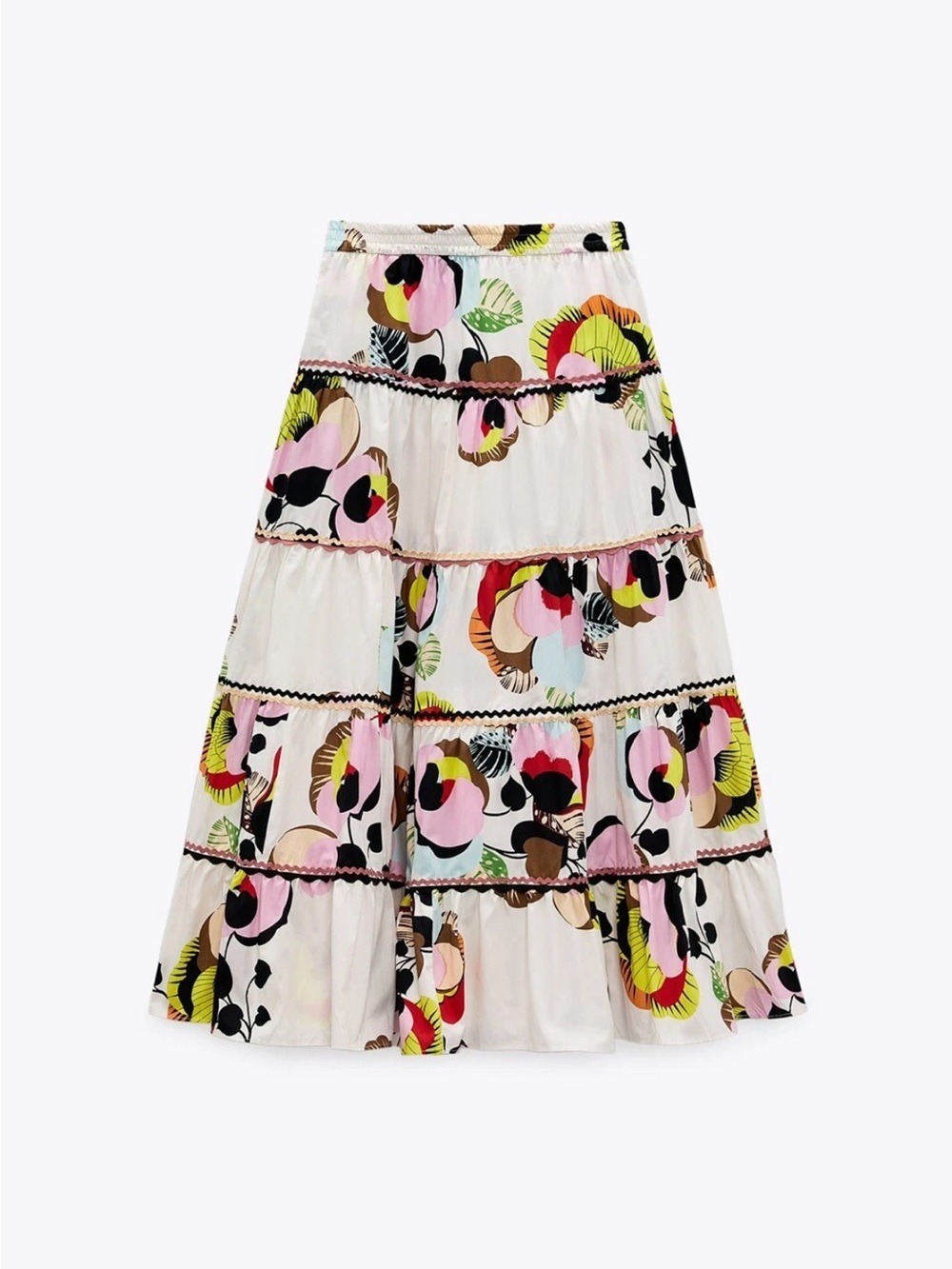 ZARA Floral Print Tiered Maxi Skirt Multicolor Boho Cottagecore Size XS